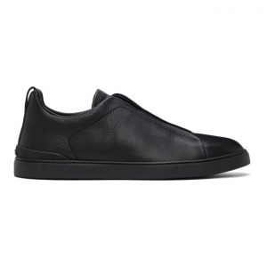 Ermenegildo Zegna Black Deerskin Triple Stitch Sneakers (LHCVO-A4667X)