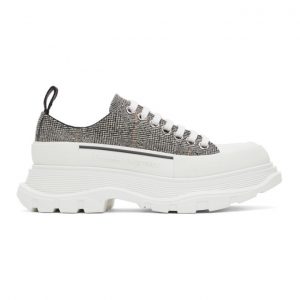 Alexander McQueen Black and White Wool Tread Slick Low Sneakers (650809 W4PE1)