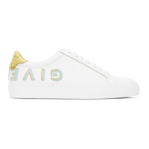 Givenchy White and Yellow Reverse Logo Urban Street Sneakers (BE0003E0DF)