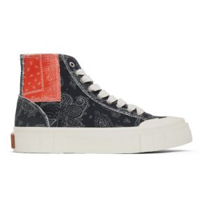 Good News Black and Orange Palm Paisley Patchwork High Sneakers (GNPALM017)