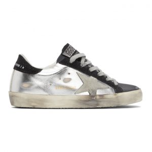 Golden Goose Silver and Black Super-Star Sneakers (F00101.F000245.80255)