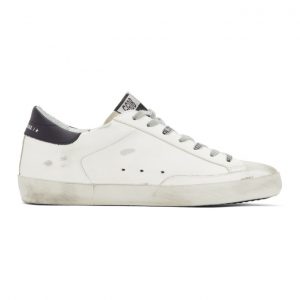 Golden Goose White and Navy Dotted Super-Star Sneakers (GMF00101.F000124.1027)