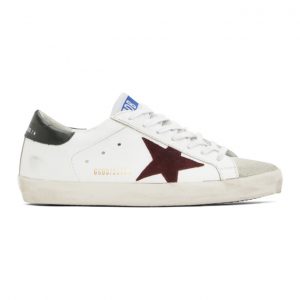 Golden Goose White and Burgundy Super-Star Sneakers (GMF00101.F000338.803)
