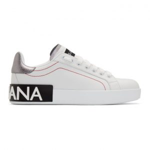 Dolce and Gabbana White and Silver Portofino Sneakers (CK1587 AH527)