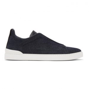 Ermenegildo Zegna Navy Denim Triple Stitch Sneakers (LHDEN-A4666X)