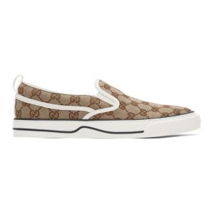 Gucci Beige and Brown Tennis 1977 Slip-On Sneakers (643489 2HK30)