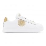Versace Jeans Couture White and Gold 88 V-Emblem Court Sneakers (EE0VWASK6E71927)