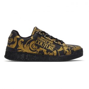 Versace Jeans Couture Black and Gold Logomania Baroque Sneakers (EE0VWASP7E71973)