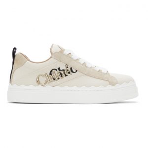 Chloe Beige Canvas Embroidered Lauren Sneakers (CHC21U108Q7)