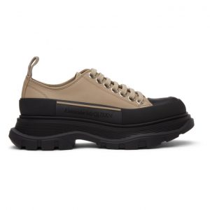 Alexander McQueen Taupe and Black Leather Tread Slick Sneakers (633902WHZ62)