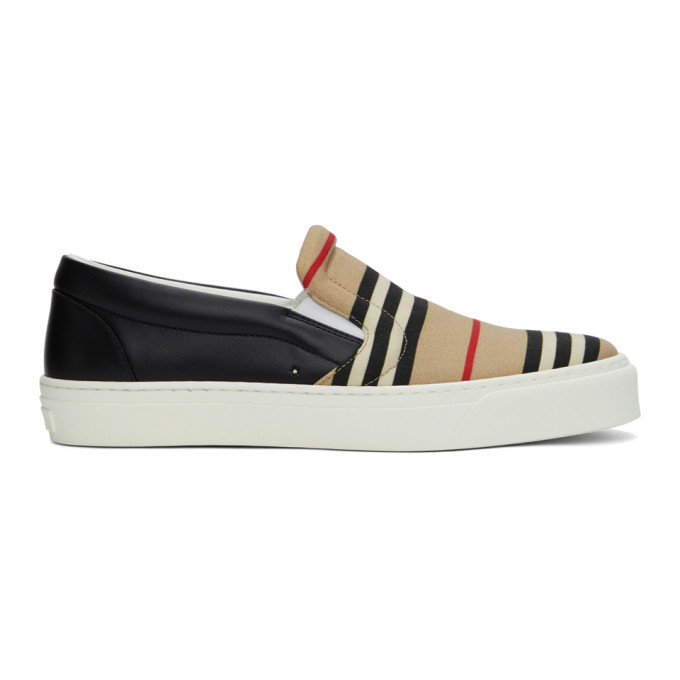 Burberry Beige and Black Icon Stripe Thompson Sneakers (8037276)
