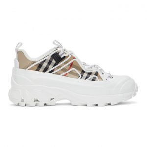 Burberry White and Beige Vintage Check Arthur Sneakers (8037254)