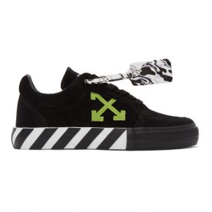 Off-White Black and Green Suede Vulcanized Low Sneakers (OMIA085S21LEA0021055)