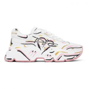 Dolce and Gabbana White and Multicolor Hand-Painted Daymaster Low Sneakers (CK1791 AO395)