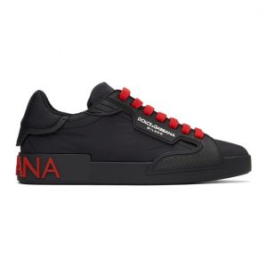 Dolce and Gabbana Black and Red Portofino Sneakers (CS1865AO2178B956)