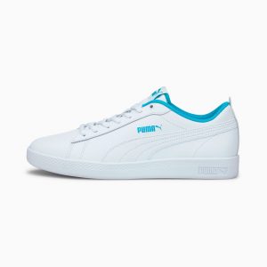 Puma Smash v2 Leder Damen Weiß/Blau (365208-27)