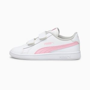 Puma Smash v2 Leder Kinder Weiß/Rosa (365173-28)