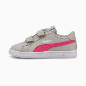 Puma Smash v2 Leder Kinder Grau/Rosa (365173-23)