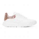 Alexander McQueen White and Pink Glitter Court Sneakers (657566WIA92)