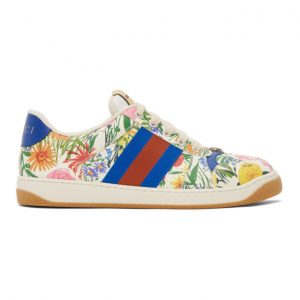 Gucci White Ken Scott Edition Floral Screener Sneakers (645360 2PH10)