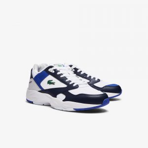 Lacoste Herren-Sneakers STORM 96 LO mit Mesh und Colour-Pop – White & Navy Size 40 Blau (41SMA0085-042)