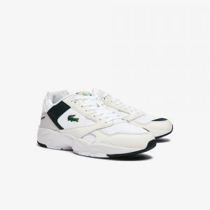 Lacoste Herren-Sneakers STORM 96 LO mit Mesh und Colour-Pop – White & Dark Green Size 44.5 Weiss (41SMA0085-1R5)