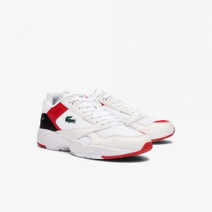 Lacoste Herren-Sneakers STORM 96 LO mit Mesh und Colour-Pop – White & Red Size 40 Weiss (41SMA0085-286)