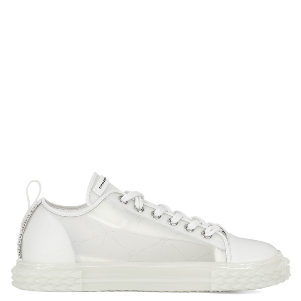 Giuseppe Zanotti Sneakers en vinyle blanc transparent avec bout en cuir blanc. complétées par une étiquette signature en caoutchouc et une semelle blabber à effet relief. (RM10053001)