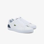 Lacoste Lerond-sneaker heren van leer en synthetische stof – White & Navy Size 44.5 Blau (41CMA0017-042)