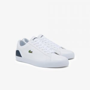 Lacoste Lerond-sneaker heren van leer en synthetische stof – White & Navy Size 44.5 Blau (41CMA0017-042)