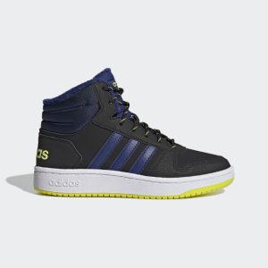adidas Hoops 2.0 Mid Schuh Core Black / Victory Blue / Acid Yellow (GZ7797)