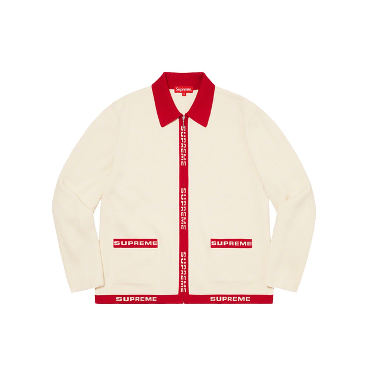 Supreme  Logo Trim Zip Up Cardigan White (SS21) (SS32)