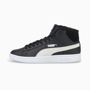 Puma Smash V2 Mid Fur Jugend Schwarz/Weiß (366895-02)