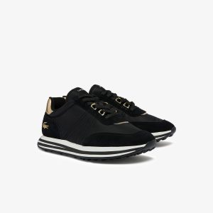 Lacoste Damen-Sneakers L-SPIN mit Textil-Gold-Details – 1V7 Size 44.5 Schwarz (43SMA0094-1V7)