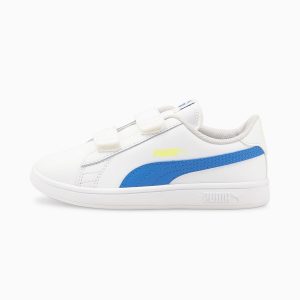 Puma Smash v2 Leder Kinder Weiß/Blau (365173-33)