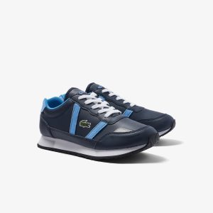 Lacoste Juniors’ Lacoste Partner Synthetic Colour-Pop Trainers – Navy & Light Blue Size 34.5 Blau (44SUJ0011-7E9)