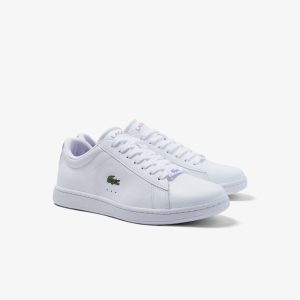 Lacoste Women’s Lacoste Carnaby Leather Popped Heel Trainers – White & Purple Size 35.5 Weiss (44SFA0003-Z54)