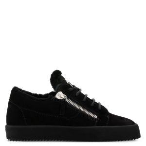 Giuseppe Zanotti Sneaker basse en daim noir avec intérieur en fourrure (RW00053001)