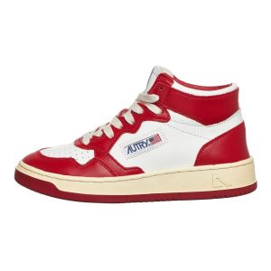 Autry  01 Mid Leather / Leather White / Red (AUMWWB02)