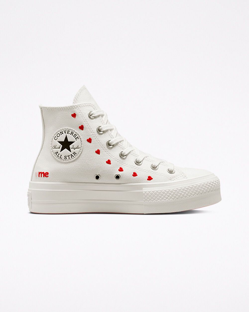 Converse Chuck Taylor All Star Lift Platform mit aufgestickten Herzen Vintage White/University Red (A01599C)