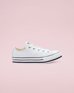 Converse Big Kids Leather EVA Platform Chuck Taylor All Star Low Top White, Black White/ Black (669709C)