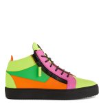 Giuseppe Zanotti Sneakers semi-montantes confectionnées en cuir fluo multicolore avec lacets en coton noir, dotées d’un détail signature » en métal caoutchouté noir sur la languette et de fermetures à glissière noires sur les côtés de la tige. la semelle en caoutchouc noi (RU20067001)