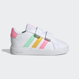 adidas Grand Court Lifestyle Hook and Loop Schuh Cloud White / Pulse Mint / Beam Pink (HP8917)