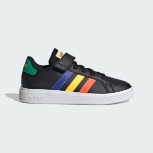 adidas Grand Court Lifestyle Court Elastic Lace and Top Strap Schuh Core Black / Lucid Blue / Court Green (HP8914)