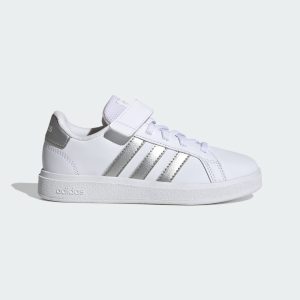 adidas Grand Court Lifestyle Court Elastic Lace and Top Strap Schuh Cloud White / Matte Silver / Matte Silver (GW6516)
