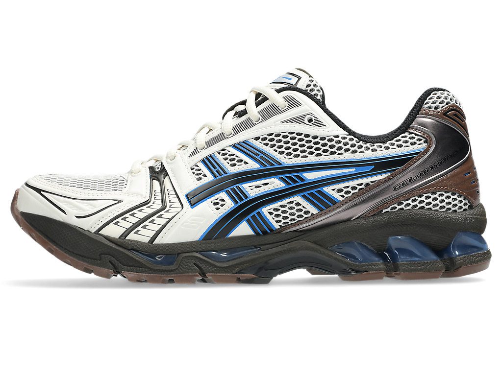 Asics Gel-Kayano 14 in Weiß mit blauen Akzenten