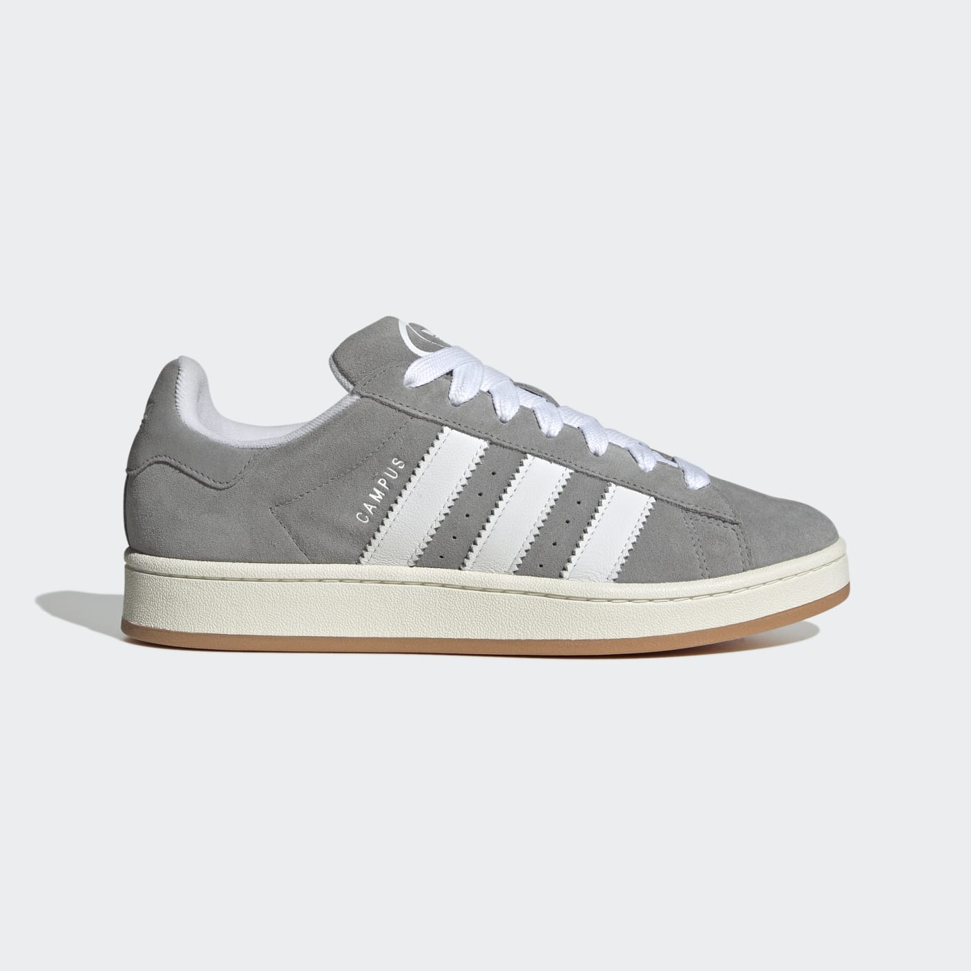 adidas Campus 00s in grauem Wildleder mit weißen Streifen