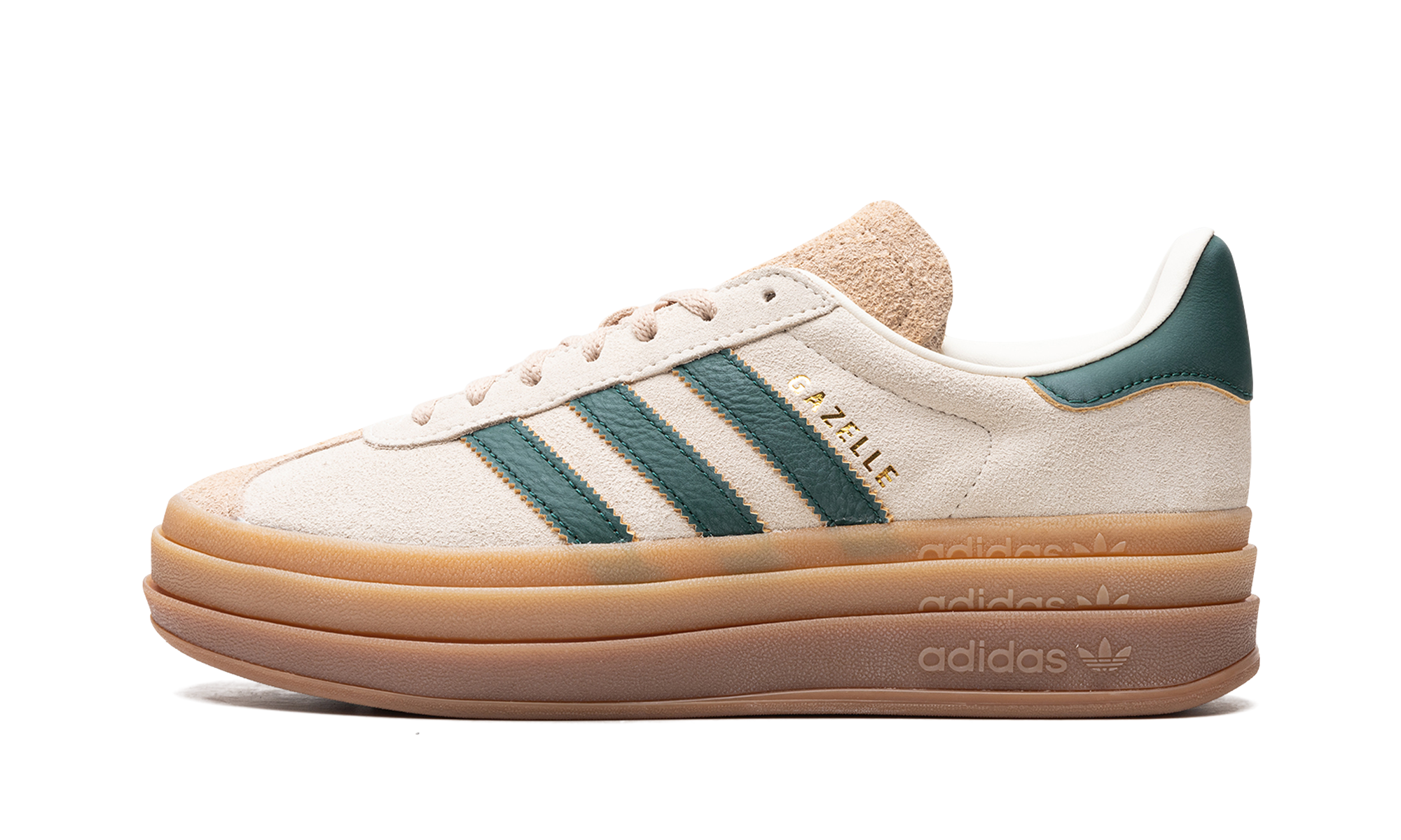 adidas Gazelle Bold in Creme mit grünen Streifen