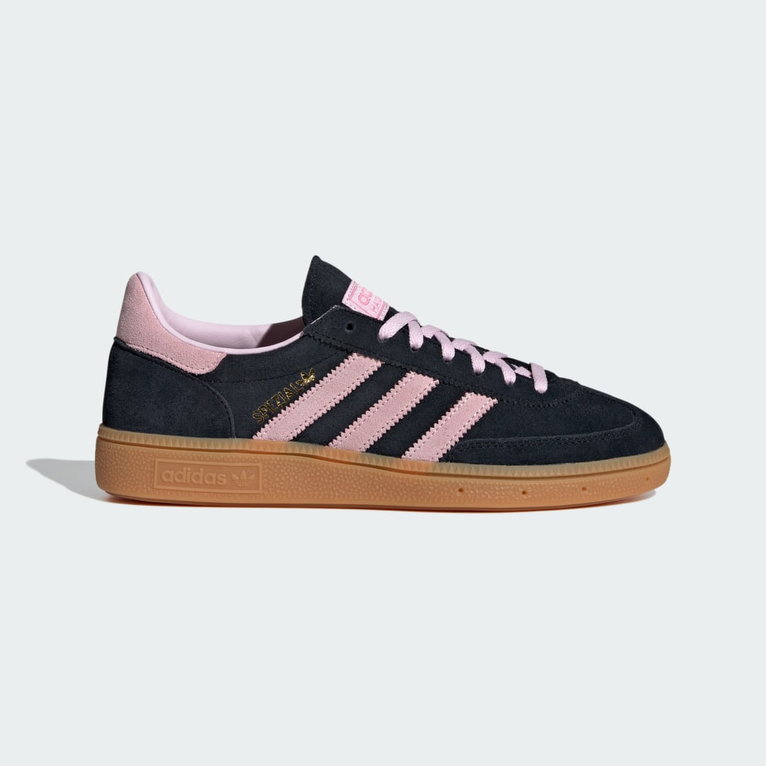 adidas Handball Spezial in Schwarz mit rosa Streifen und Gummisohle