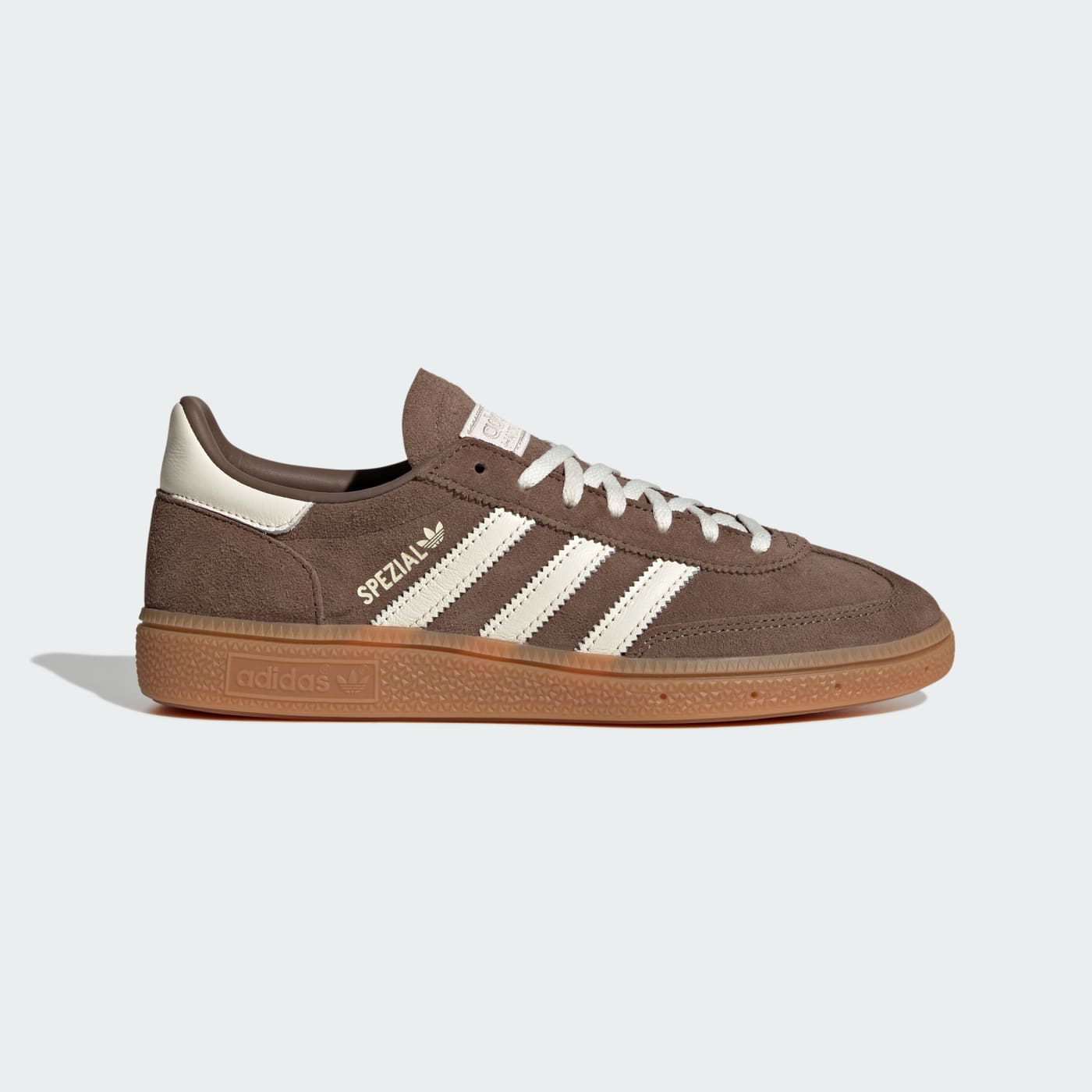 adidas Handball Spezial in braunem Wildleder mit cremefarbenen Streifen
